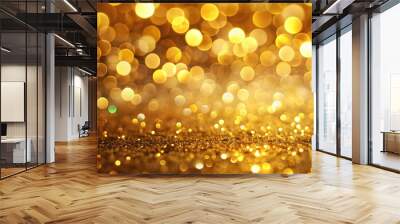 golden christmas background with bokeh lights and stars - abstract holiday background Wall mural