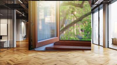 open window with wooden frame, cozy house Wall mural