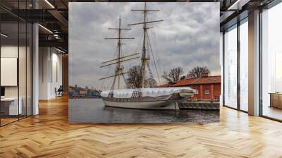 STOCKHOLM, SWEDEN - 2 NOVEMBER 2019: Af Chapman is a full-rigged steel ship moored on the western shore of the islet Skeppsholmen in central Stockholm, Sweden Wall mural