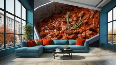 Beef stew with rosemary in a bowl Wall mural