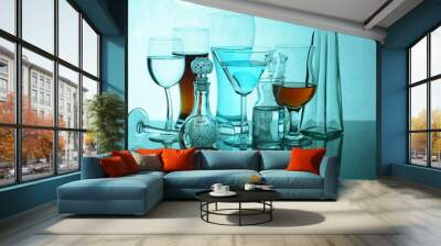 Collection of empty beverage glasses for alcohol and soft drinks Wall mural