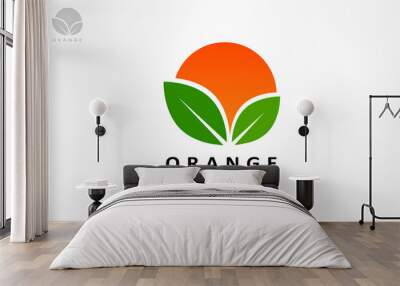 orange fruit and leaf logo vector Wall mural