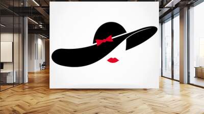 womens elegant hat with bowknot for ladies and lips Wall mural