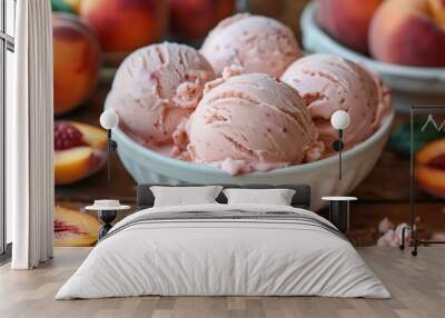 Indulge in a bowl of delicious peach ice cream, perfect for summer picnics and gatherings Wall mural