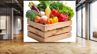 Isolated Wooden Box with Vegetables PNG with No Background Wall mural