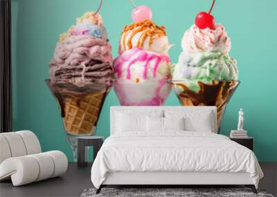 Assortment of ice-cream sundaes in glass Wall mural