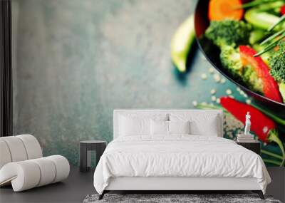 chinese cuisine. wok cooking vegetables. Wall mural