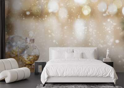 Christmas decoration on abstract gold background, close up Wall mural