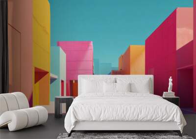 Colorful Neo-Fauvist Style Buildings with Clear Sky Background Wall mural