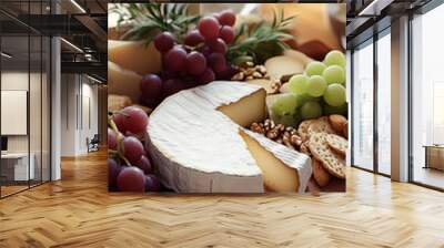 Elegant Cheese Platter with Grapes and Crackers Wall mural