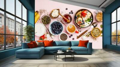 Healthy breakfast set with coffee and granola Wall mural