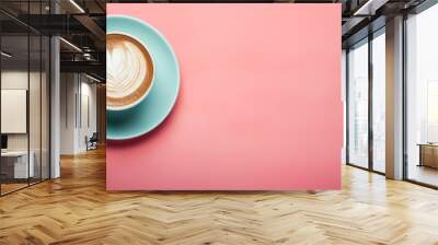 Macaroons cakes and cup of coffee creative layout on colorful background Wall mural