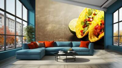 Mexican tacos with meat, beans and salsa Wall mural