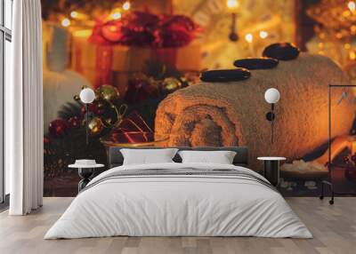 Spa composition with Christmas decoration. Holiday SPA treatment Wall mural