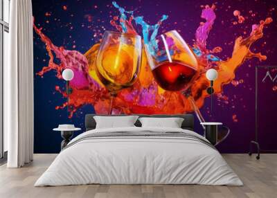 splash. glasses splashed with wine and bright color Wall mural