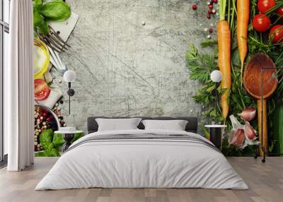 wooden spoon and ingredients on old background Wall mural