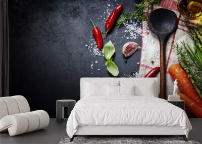 Wooden spoon and ingredients Wall mural