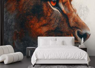 Lion on a white canvas, Wall mural