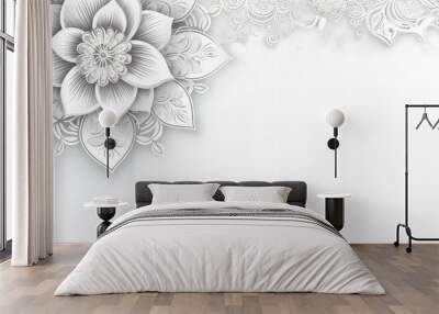 Mandala floral design black and white template copy space Wall mural