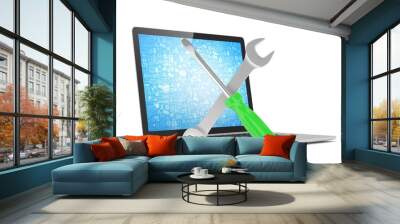 3D Illustration Wrench and screwdriver on laptop, service concept Wall mural