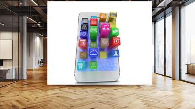 application software icons extruding from smartphone, isolated on white Wall mural