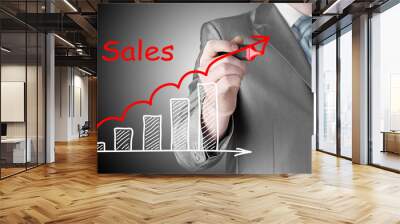 business man drawing graph of sales Wall mural