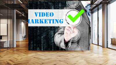 business man pressing checkbox Video Marketing Wall mural