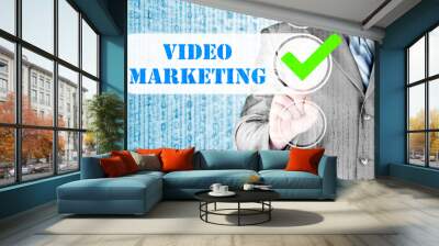 business man pressing checkbox Video Marketing Wall mural