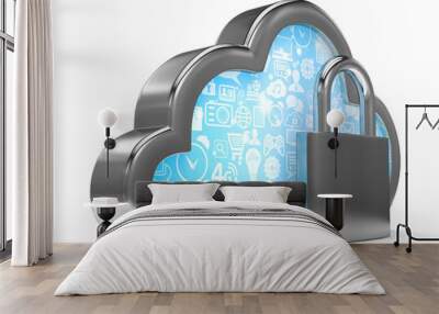 Cloud computing, security concept on white Wall mural