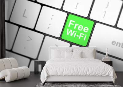 Free WI-FI button on keyboard with soft focus Wall mural