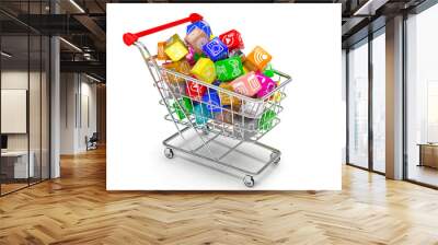 shopping cart with application software icons isolated on a Wall mural