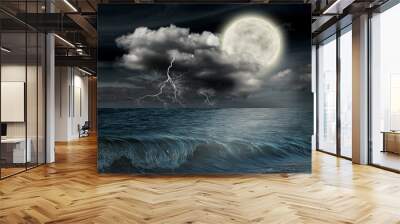 storm evening on ocean and the moon Wall mural