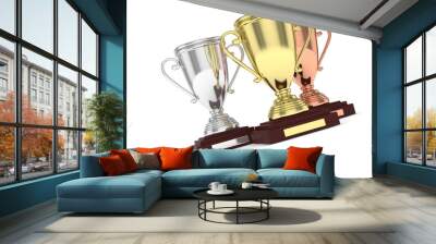 Three cups on white background. 3D rendering. Wall mural