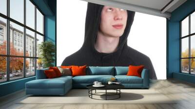 Young man wearing hood isolated on white Wall mural