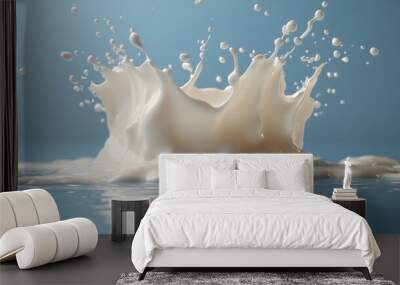 milk splash cube abstract liqui clip art isolate on blue backgroun white paint splashing Wall mural