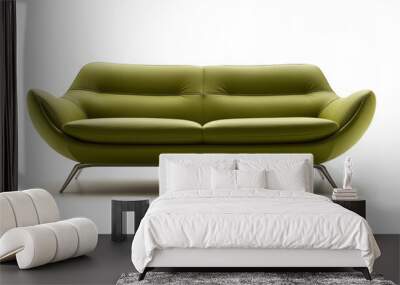 Modern green leather sofa with sleek design and metal legs on a white background Wall mural