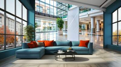 Modern office building lobby with blank banner sign standing for advertisement Wall mural