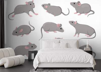 Mouse and rat, isolated mice animals set. Cute rodent characters in different poses on white background, little house pets, simple graphic. Zodiac creature vector cartoon flat illustration Wall mural