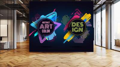 Music invitation, dance posters, brush painted. Stylish royal colors, business graphic design, colourful cards. Round frames with copy space. Trendy logo design vector current abstract background Wall mural