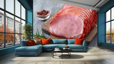 marinated meat on wooden board with herbs Wall mural