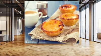 portuguese dessert pastel de nata with cup of coffee Wall mural