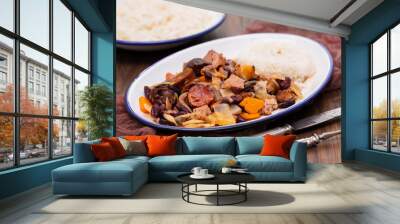 typical portuguese dish feijoada transmontana on white plate Wall mural