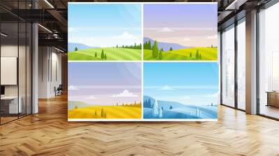 Nature landscape in season different season, countryside natural scenery, farmland field Wall mural