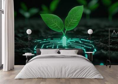 Nature-powered tech sensor network with bio-integrated circuits that detect environmental changes like plant root systems, nature-powered tech, bio-integrated sensors Wall mural