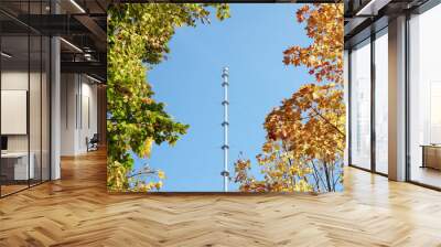 Obninsk meteorological mast in autumn against the blue sky. Obninsk, Russia Wall mural