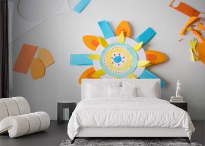 paper craft for kids. DIY flower made for mother's day or international women's day. create art for children Wall mural