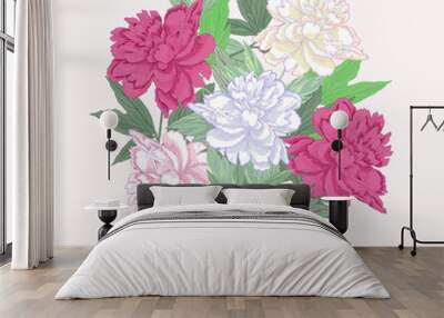 bouquet with two pink and white peonies.vector illustration Wall mural