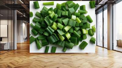 Pile of freshly chopped green onions on a white background. Wall mural