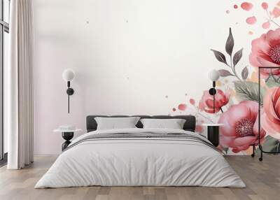 Pink Flowers on pink background with copy space Wall mural