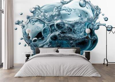 PNG Splash of transparent blue water with bubbles Wall mural